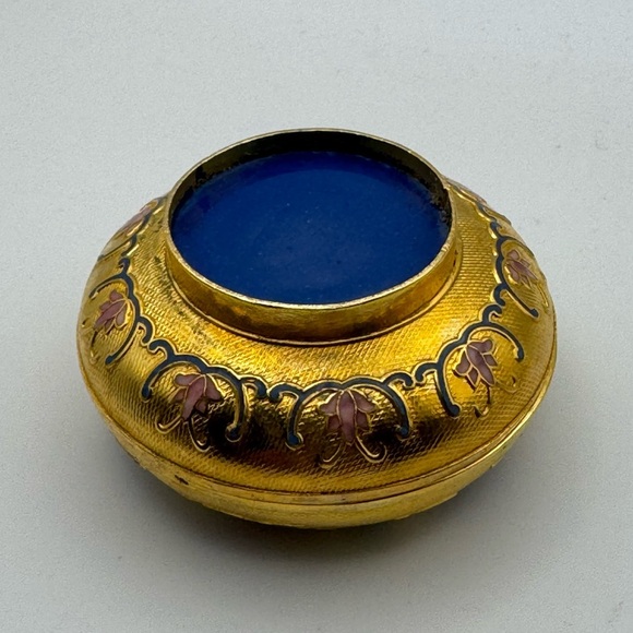 Cloisonné Enamel With Floral Design Round Box , Trinket Box - Picture 7 of 7